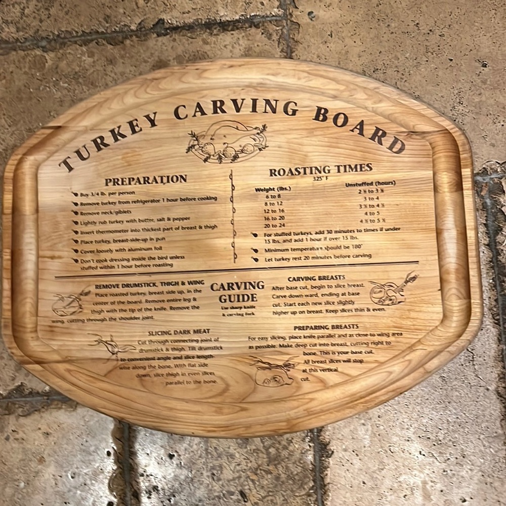 No Brand Turkey Wood Carving board with edge for drippings.20” X 16”